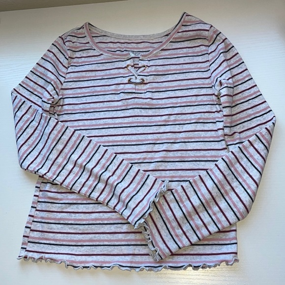 Pink and black striped long sleeve top - Picture 1 of 2
